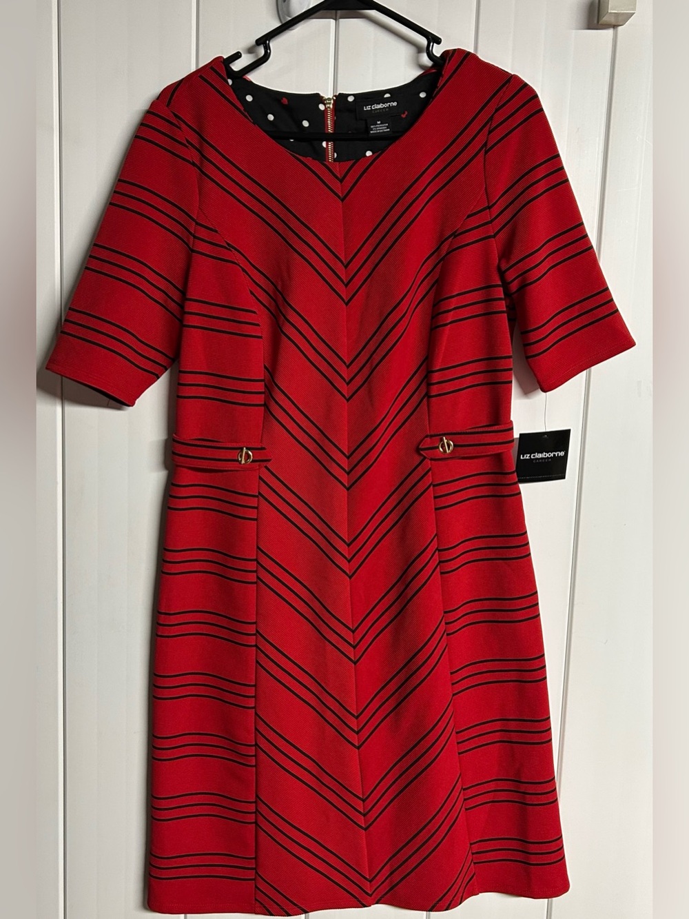 Liz Claiborne Red and Black Striped Midi Dress